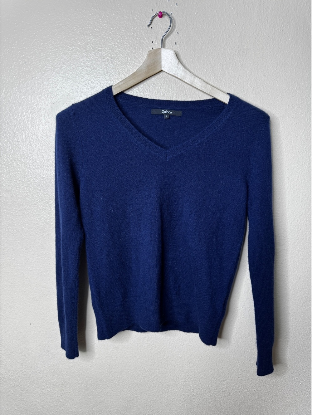 Quince Womens S 100% Cashmere V-Neck Sweater Blue Long Sleeve Pullover